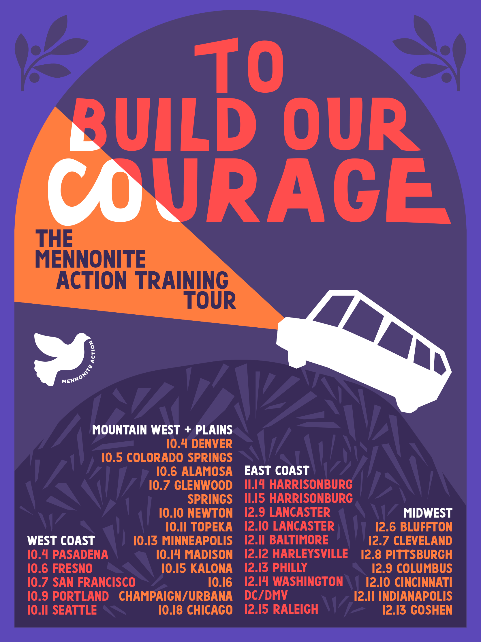 To Build our courage tour poster showing cities and dates of tour, including Madison on Oct 14
